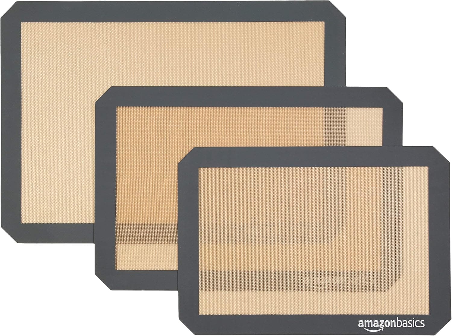 Amazon Basics Tapete retangular de silicone para assar, conjunto de 3 unidades, castanho, preto, 41,9 x 29,5 cm