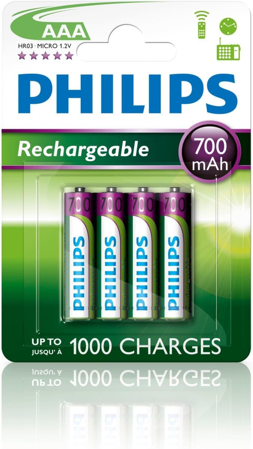 Philips R03B4A70/10 Pack de 4 pilhas recarregáveis - NiMh, pilhas AAA