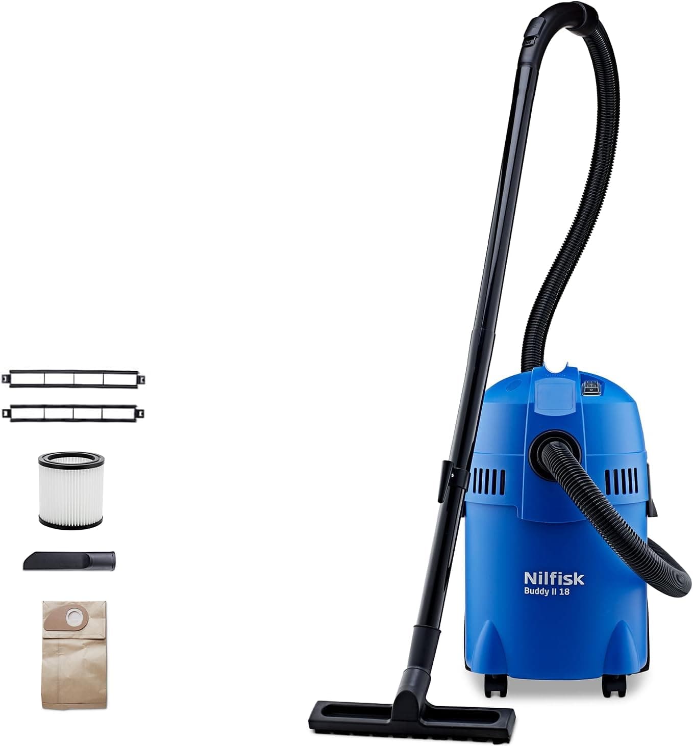 Nilfisk Aspirador de bricolage Buddy II 18, com ou sem bolsa, 1200 W, 18 litros, 74 decibéis, azul