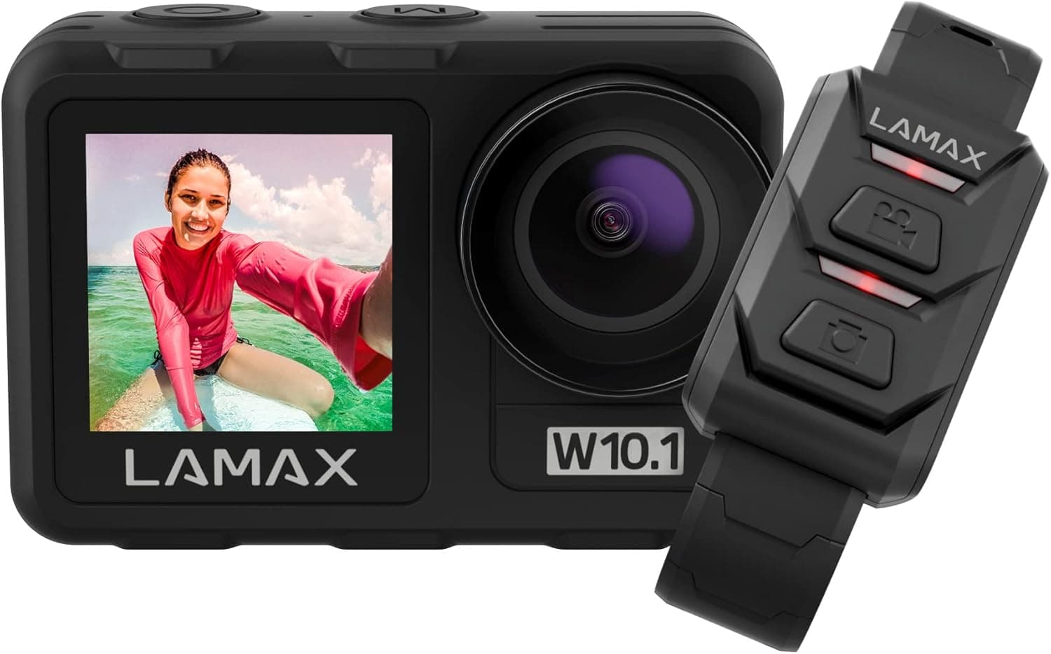 LAMAX W10.1 Real 4K 60 fps Action CAM com estabilização MAXsmooth 2.0, câmara subaquática, câmara de vídeo com ecrã duplo, acessórios completos, Wi-Fi, vídeo com câmara lenta, lapso de tempo