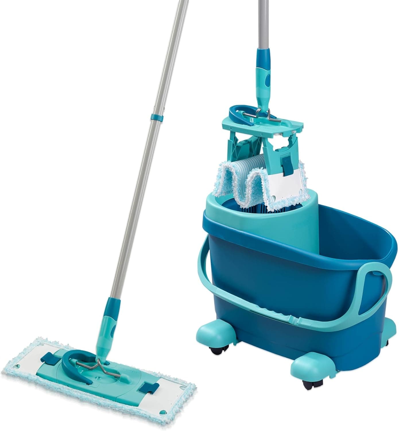 Set Leifheit Mopa com balde escorredor Clean Twist M Ergo Mobile com rodas, esfregona com balde, esfregona plana com escorredor de 33 cm de largura