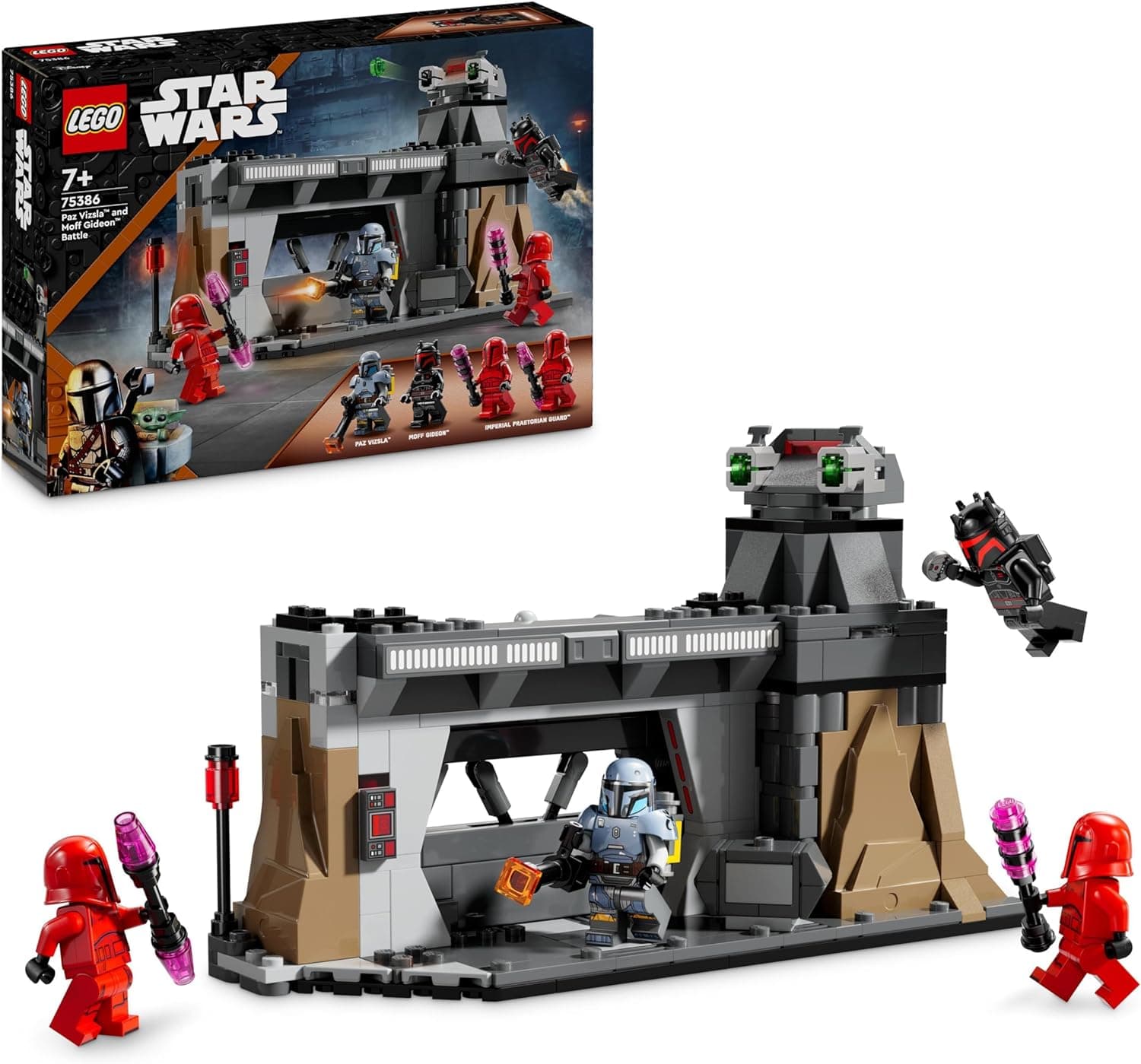 LEGO Star Wars: The Mandalorian batalha entre a paz Vizsla e Moff Gideon brinquedo de construção colecionável com minifiguras, jogo de fantasia, presente para meninos e meninas de 7 anos ou mais 75386