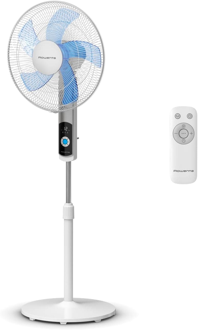 Rowenta Turbo Silence - ventilador de pé, apenas 35 dB (A) modo Silent Night com economia de energia, 12 velocidades, ecrã LED digital, temporizador, controlo remoto, branco, VU5650