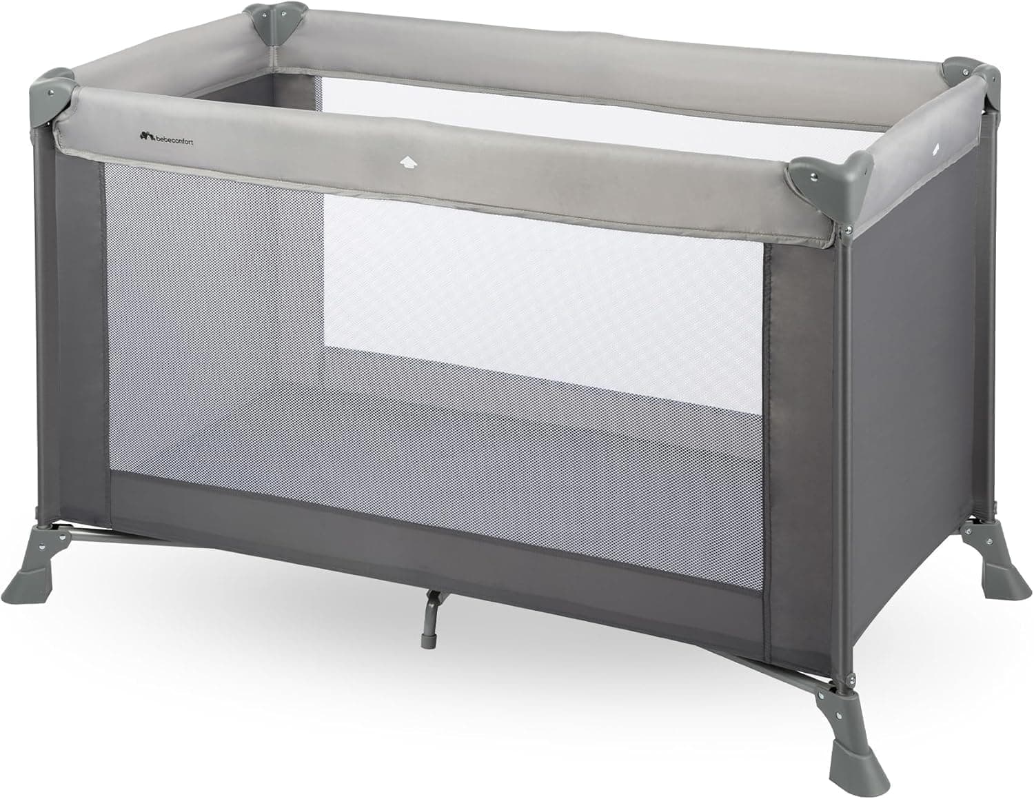 Bebeconfort Soft Dreams, berço de viagem, 0-3 anos (0-15 kg), berço de viagem leve, colchão espuma e fibra de madeira (60 x 120 cm), saco de transporte, dobrável compacto tipo guarda-chuva, cinzento
