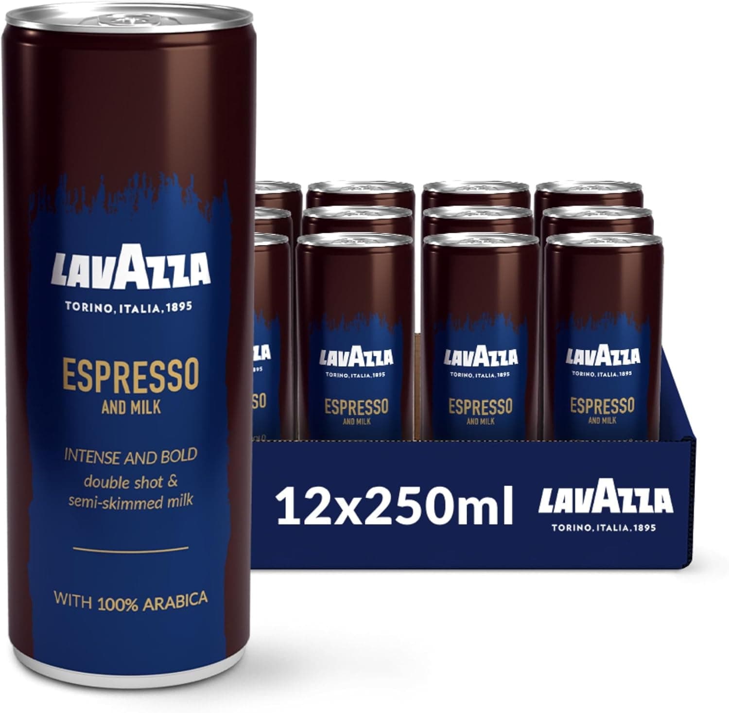Lavazza, Ready to drink Espresso and Milk, café frio pronto a beber, 12 x 250 ml, gosto intenso e com corpo, com café 100% árabe e leite gordo