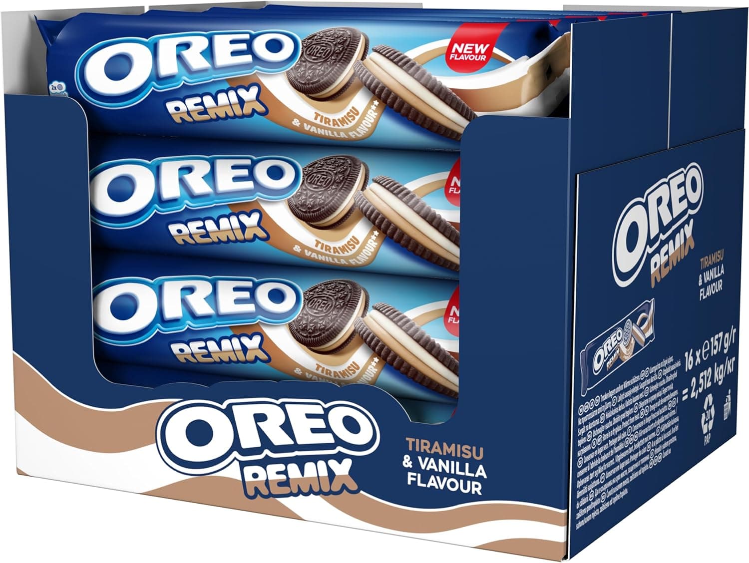 Oreo Remix Tiramiú, bolachas recheadas com creme sabor tiramisu e baunilha, lanche para partilhar e desfrutar, pack de 16, 157 g