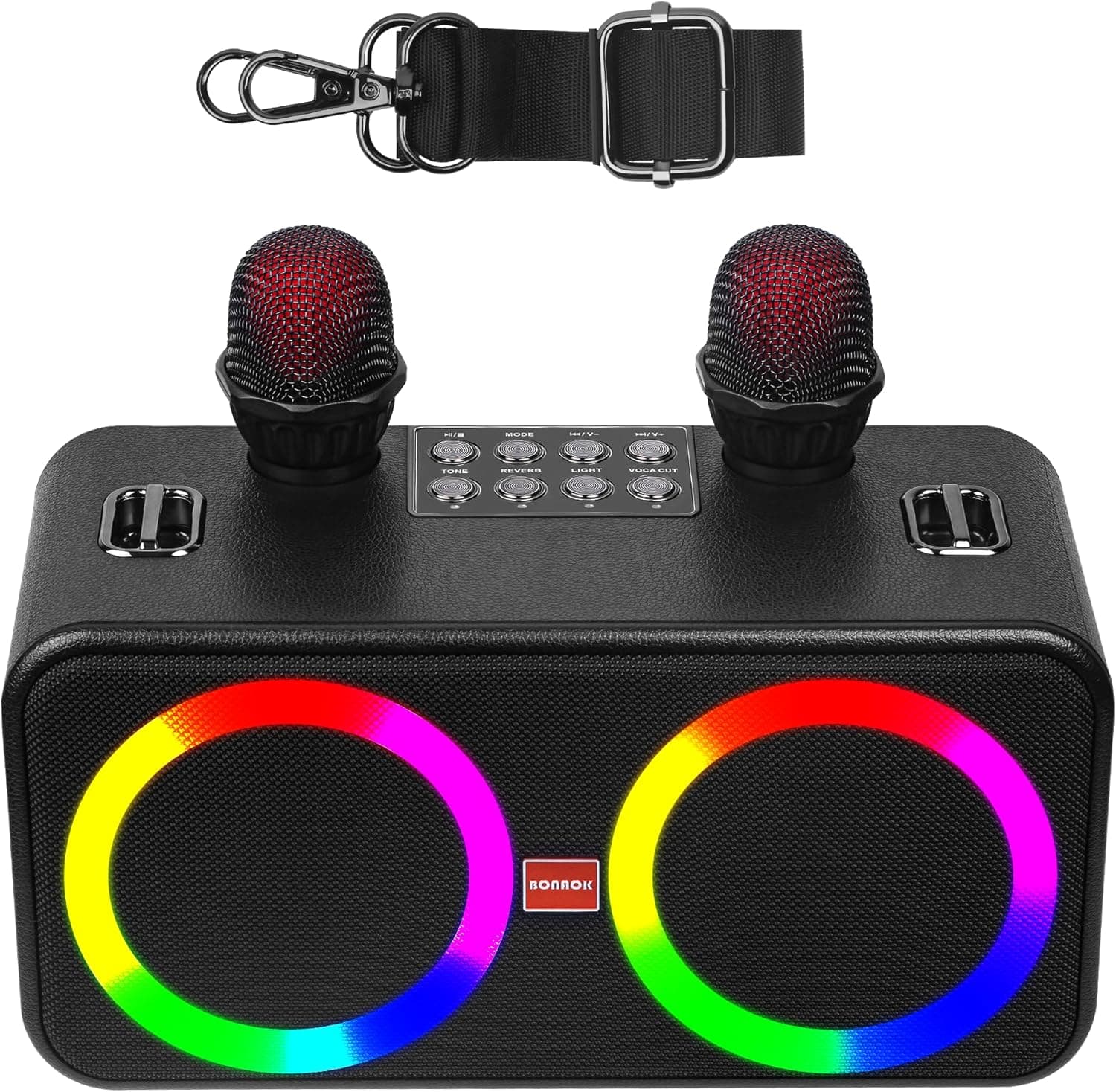 BONAOK T30 | Coluna karaoke portátil Bluetooth com 2 microfones sem fios para festas e viagens