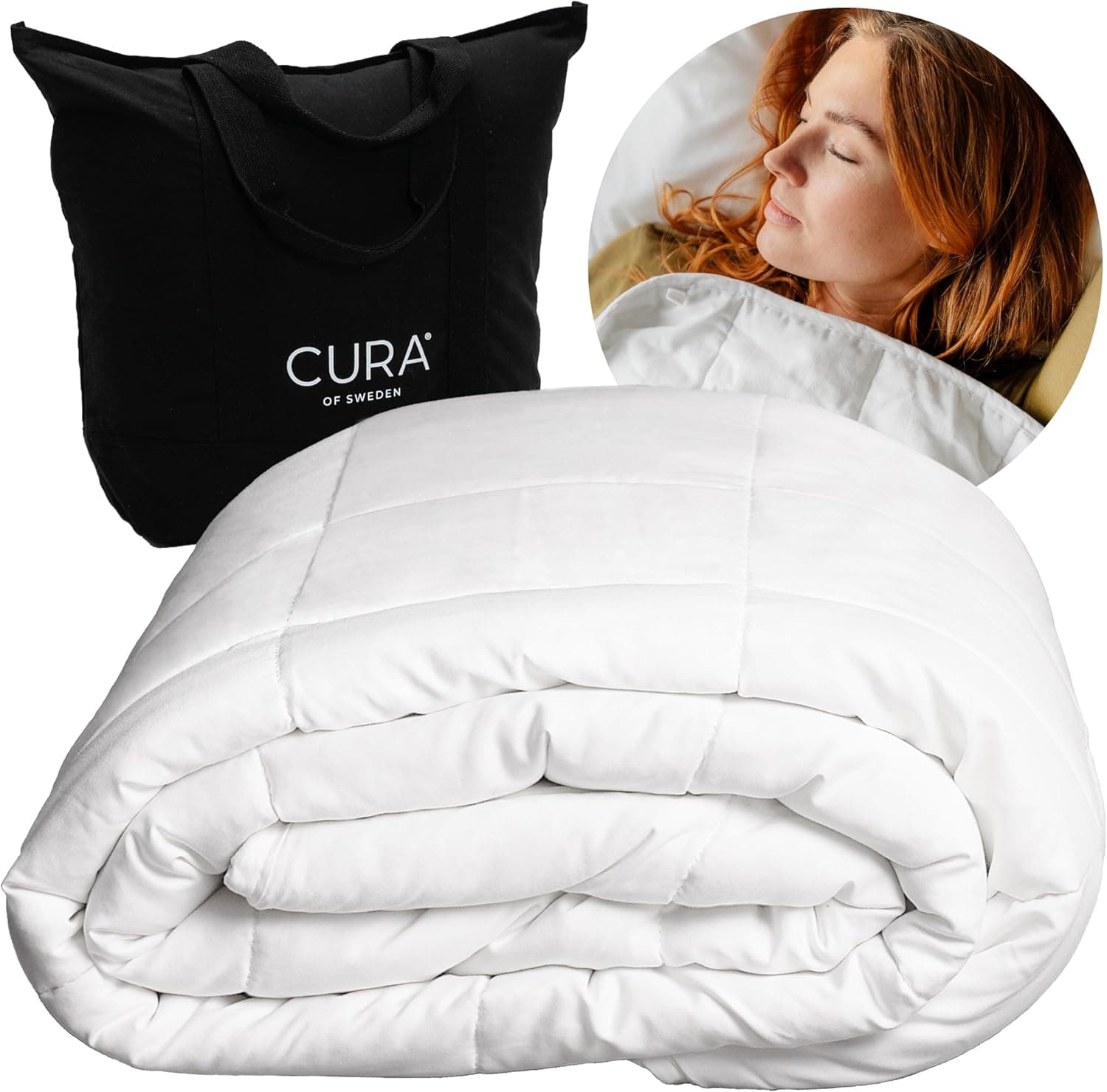 CURA Pearl Classic Weighted Blanket 150 x 210 9 kg - manta anti-stress - manta pesada para um sono profundo e melhor descanso - manta com peso 100 % algodão - manta para a ansiedade