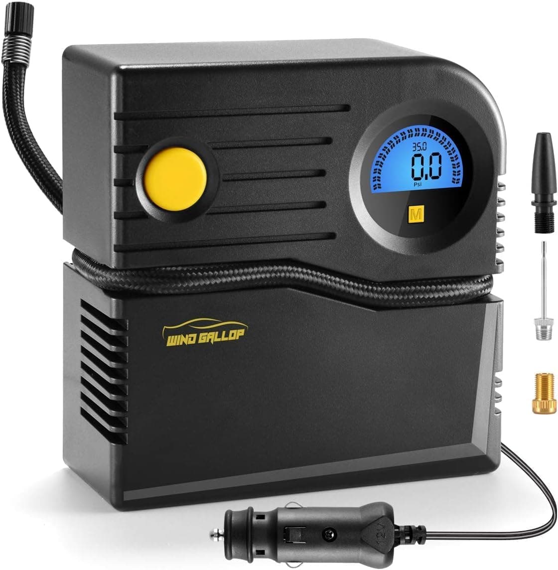 WindGallop Small, Compresor de ar portátil, insuflador de pneus com medidor de pressão, para automóvel 12 V DC, bomba de ar elétrica