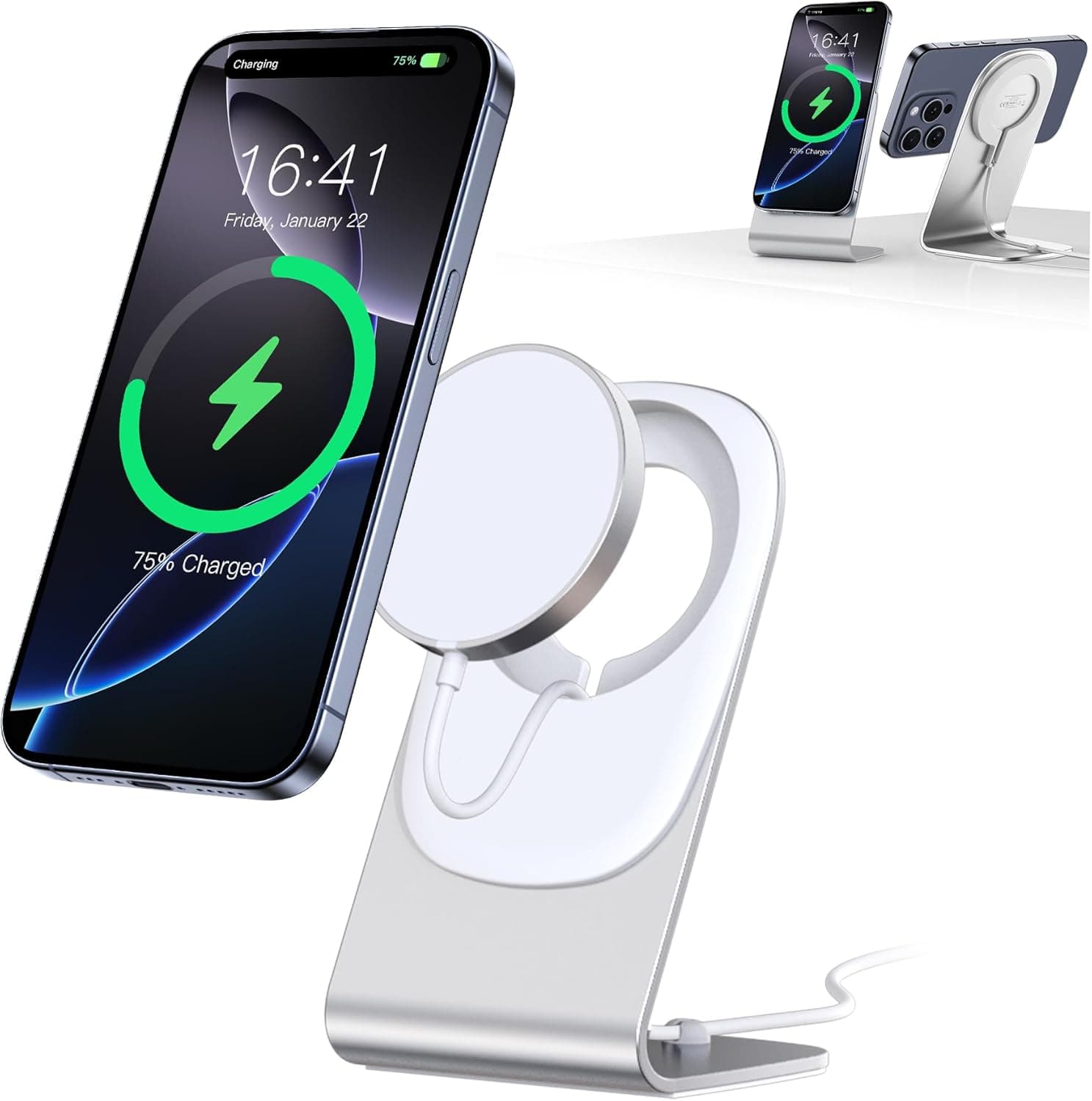 Carregador sem fios BHHB mag- Safe carregador carregamento sem fios com suporte de 15 W, carregador sem fios rápido Stand para iPhone 15/14/13/12/11 Pro MAX Mini XS XR, AirPods 2/3/Pro 2/Pro (branco)