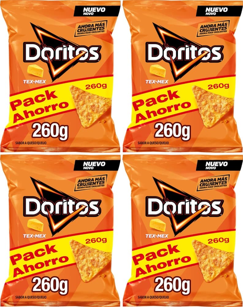 Doritos Tex Mex, nachos com sabor a queijo, tamanho familiar, 260 g x 4