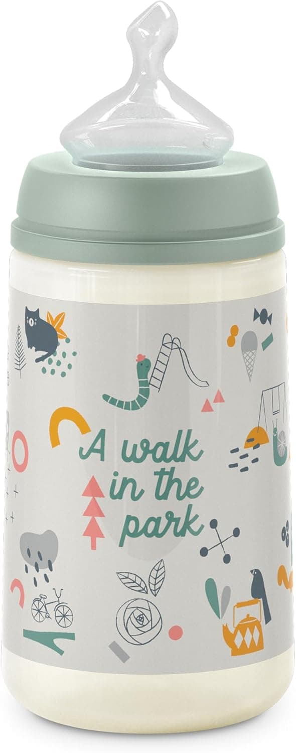 Suavinex, Biberão de 270 ml, biberão com cetina anatómica de silicone, com válvula anticólica, biberão com cetina de fluxo médio (M), para bebés de 0 a 6 meses