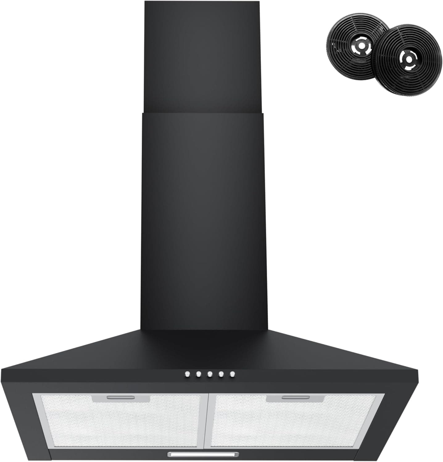 FIREGAS Extrator de 60 cm, 3 níveis de potência, montagem na parede, iluminação LED, recirculação de ar, exaustor preto, com filtro de carbono