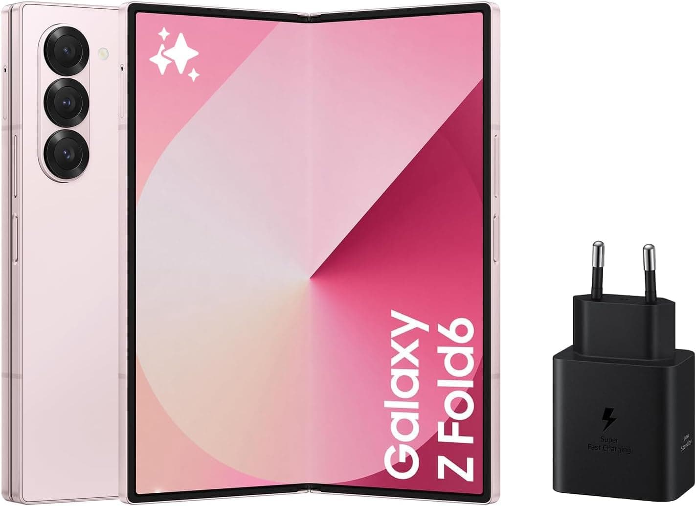 Samsung Galaxy Z Fold6 256 GB + carregador - telemóvel com IA, smartphone Android livre, câmara 50 MP, ecrã grande, bateria de longa duração, rosa