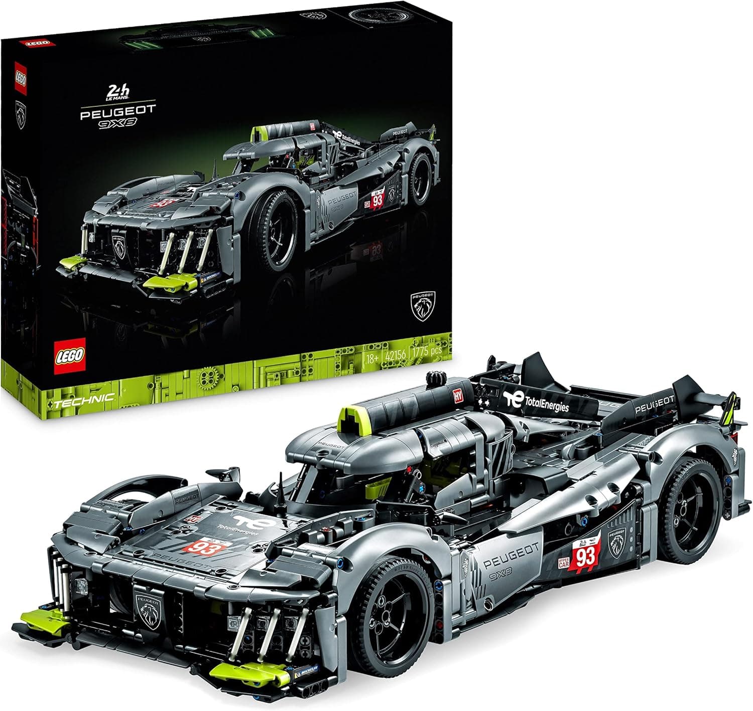 LEGO Technic Peugeot 9X8 24H Le Mans Hybrid Hypercar, casaco para adultos de carro de corridas em escala 1:10, colecionável, desportos de motor, presente para homens e mulheres 42156