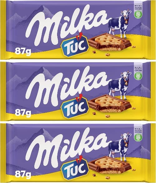 Milka TUC Comprimido de chocolate com leite dos alpes capa com bolachas TUC 87 g x 3