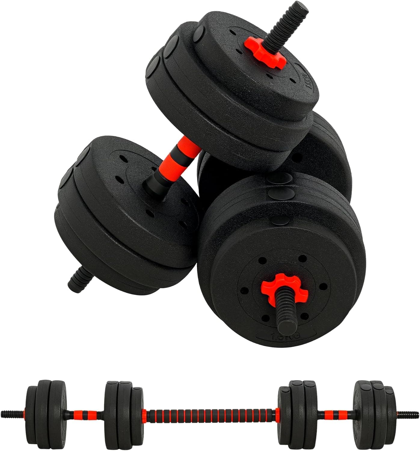 HOMCOM 2 em 1 – Conjunto ajustável de halteres 25 kg com barra extensível, ideal para treino de força em casa