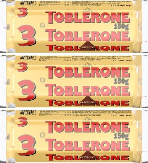 Toblerone Chocolate com leite suíço com Nougat de mel e amêndoas, pack de 3 x 50 g x 3 = 9
