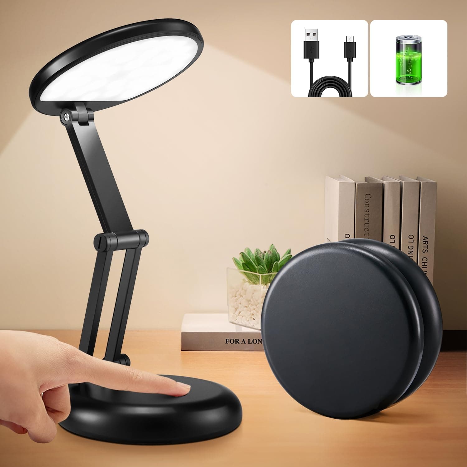 One Fire Candeeiro de secretária, candeeiro de secretária LED, candeeiro de secretária recarregável de 3600 mAh