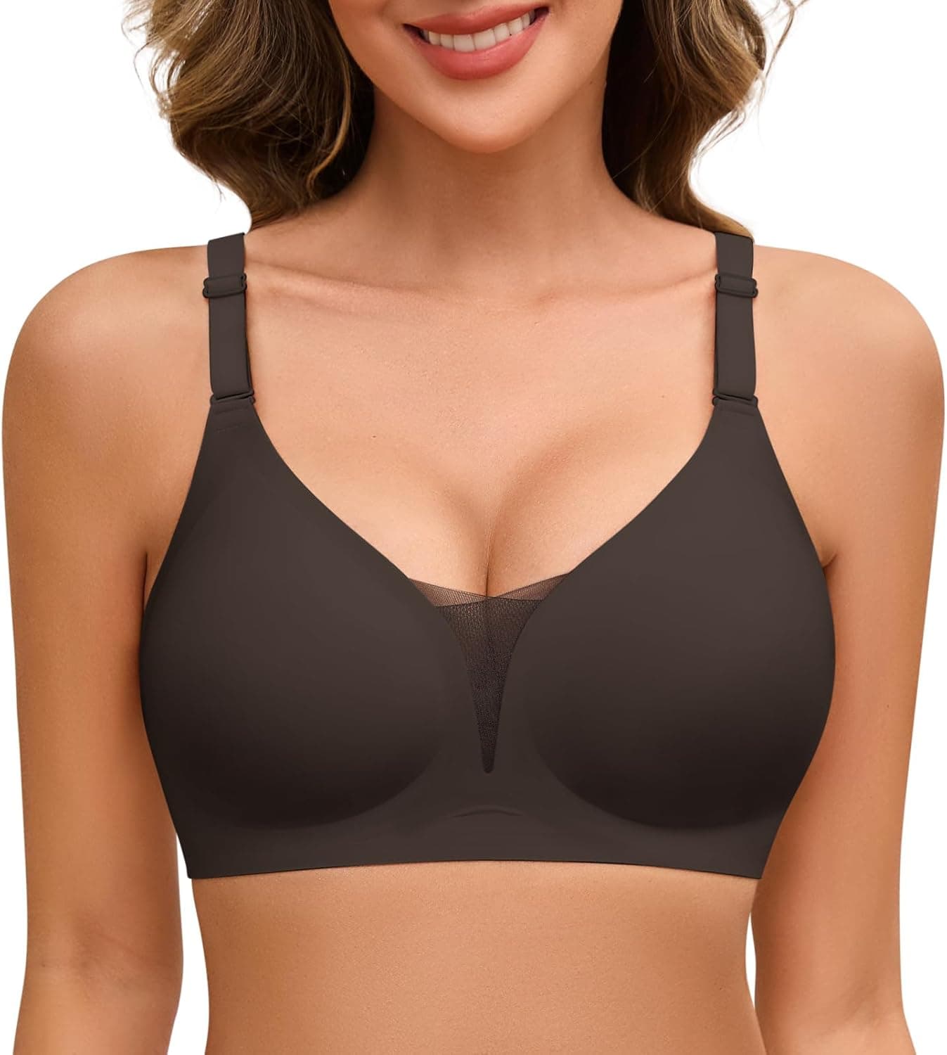 TOMEEK Sutiã sem aros para mulher, sutiã sem costuras, push-up decote em V, sutiã sem costuras, confortos, sutiã básico ajustável Bralette com enchimento
