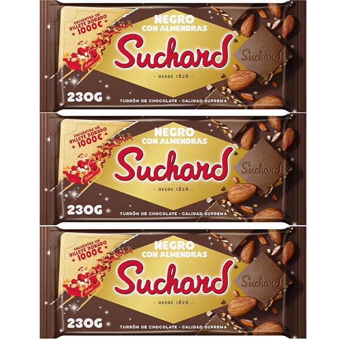 Suchard Tablet de torrão de chocolate preto com amêndoas e arroz insuflado, 230 g x 3