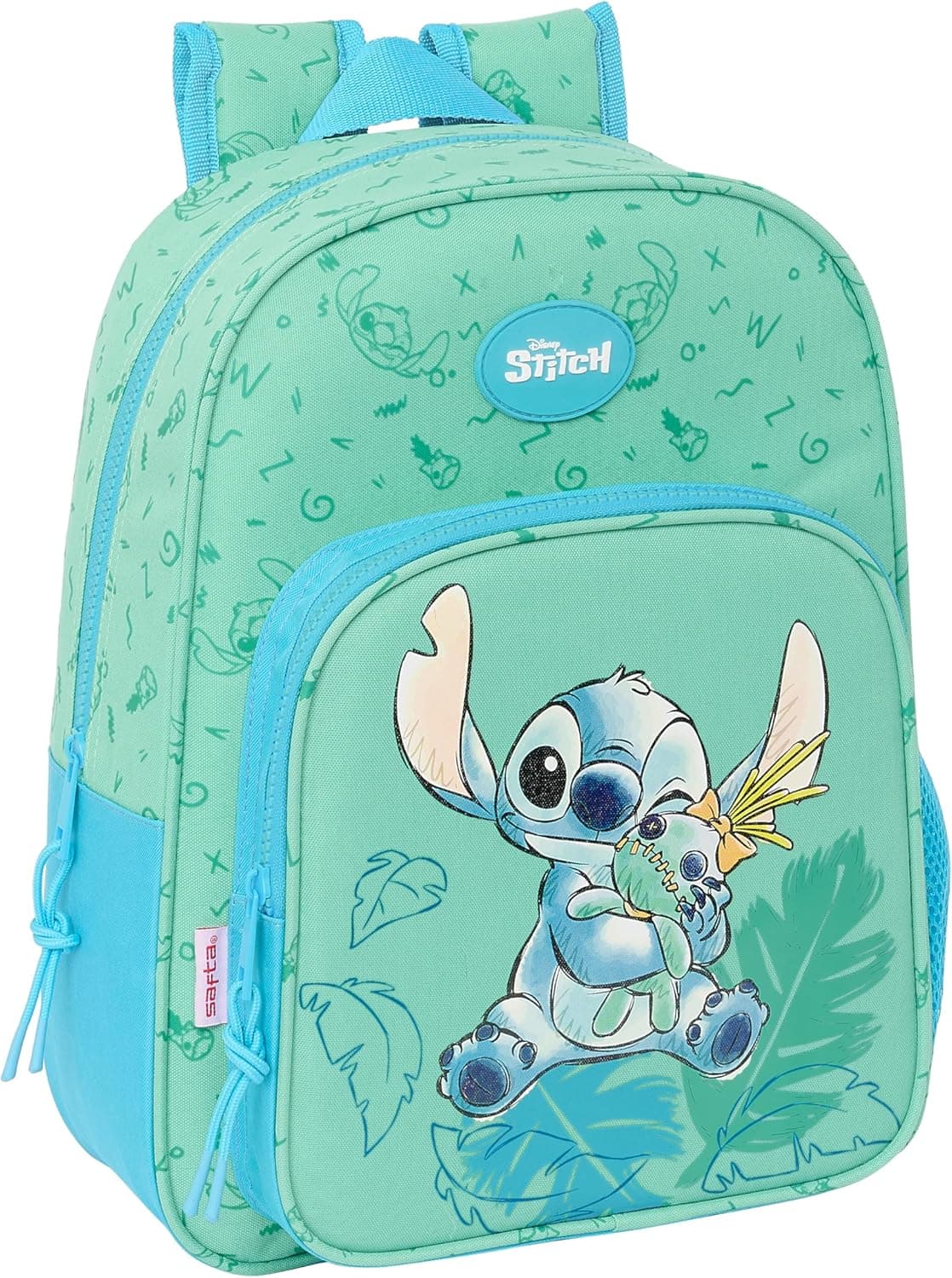 STITCH ALOHA Mochila escolar infantil animada, mochila criança, mochila infantil, adaptável a carro, ideal para crianças na idade escolar, confortável e versátil, 26 x 11 x 34 cm, cor turquesa,
