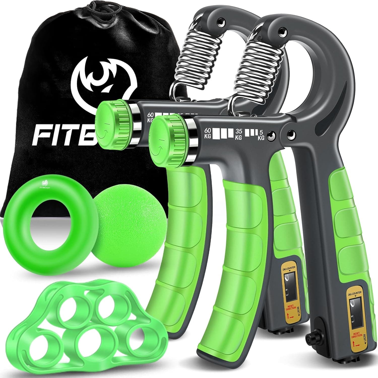 FitBeast Kit de treino para fortalecer aderência 5 peças, 2 resistência ajustável para anti-braço, extensor de dedos, anel de aderência e bola de alívio stress para atletas