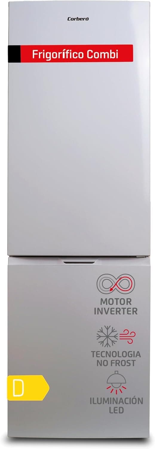 Corberó - Frigorífico Combi 293L | CCH324EW | No Frost | Luz LED, Crisper | Varandas ajustáveis | prateleiras de vidro, ovos, baldes de vidro, 40 dB