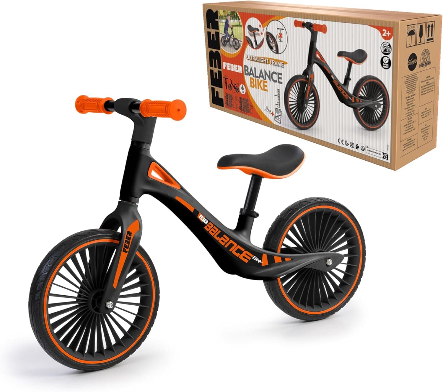 FEBER - Balance Bike, bicicleta sem pedais desportivos, estrutura ultra-leve, potência de coordenação e equilíbrio, punhos de borracha com selim ergonómico ajustável, 2 anos, famosa (FED42000)