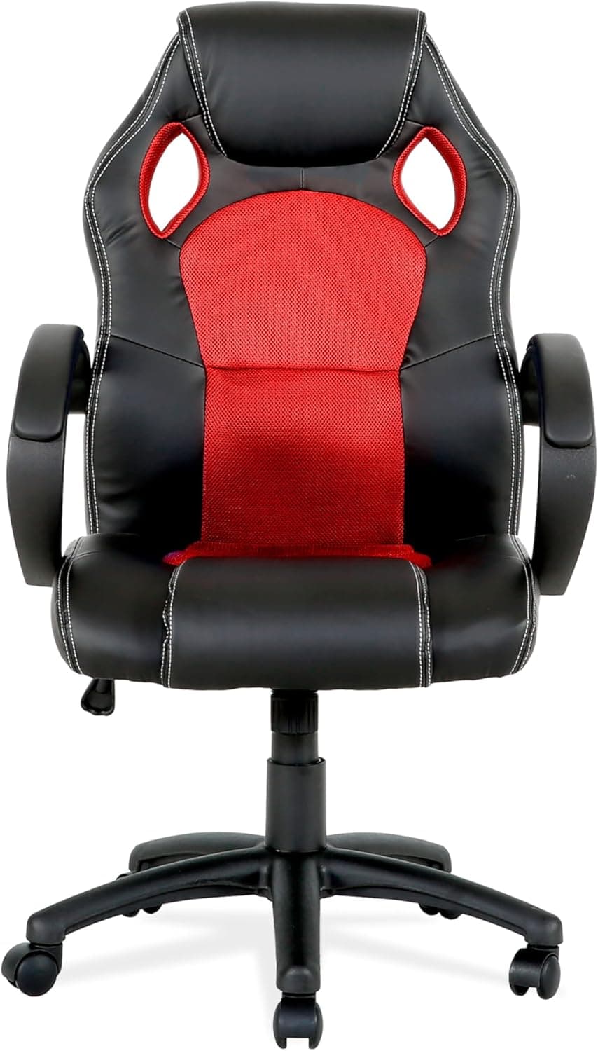 Cadeira de estudo juvenil tipo Gaming com assento misto símile pele têxtil e base de nylon. Medidas: 71 cm x 64,50 cm x 118-127,5 cm.