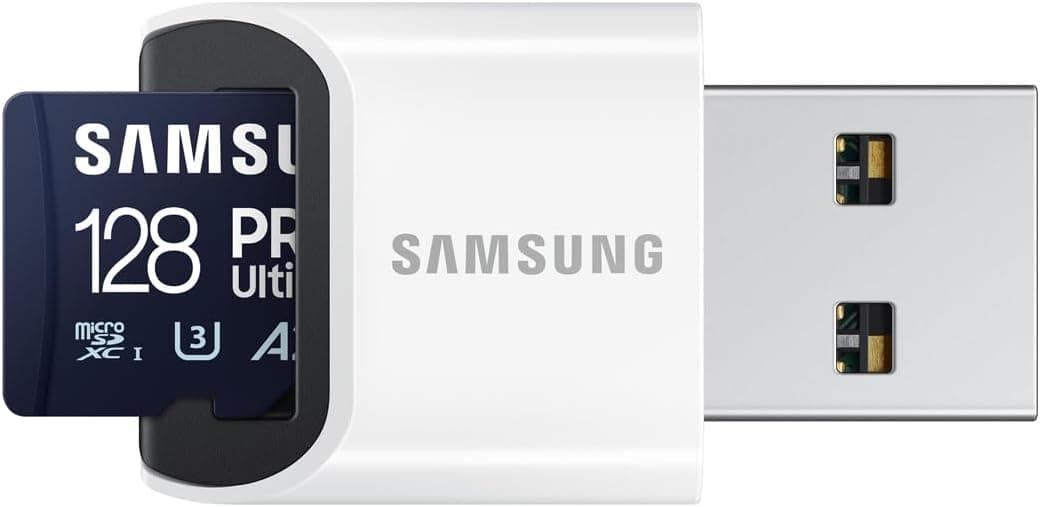 Samsung PRO Ultimate Cartão de memória MicroSD com leitor USB, 128 GB, 200 MB/s e 130 MB/s, UHS-I, C10, U3, V30, A2, 4K UHD, adequado para smartphone, Tablet, GoPro, DJI Dron, Steam Deck (MB-MY12 8SB)