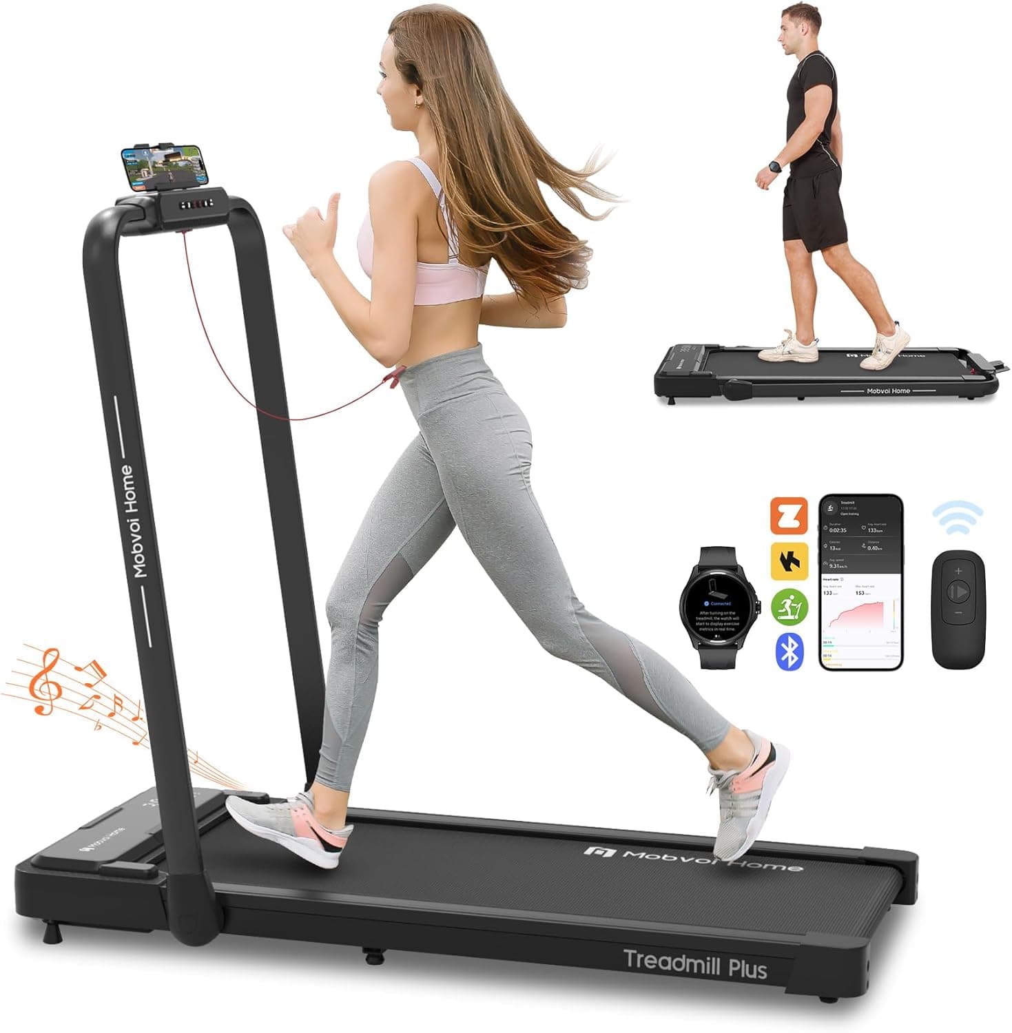 Esteira Doméstica Mobvoi Plus 3 em 1 Dobrável Sob a Mesa Esteira com 2,5 HP Walking Pad, compacta, para Home Office, Controle Remoto, 120 kg, 12 km/h