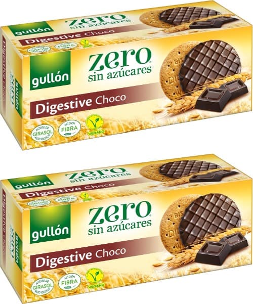 Gullón Bolacha Digestive chocolate, zero sem açúcares, caixa 270 g x 2