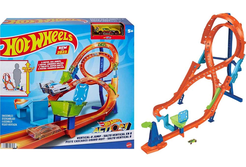 Hot Wheels Action 8 Vertical pista para carros de brinquedo com lançador, inclui 1 veículo, + 5 anos (Mattel HMB15)