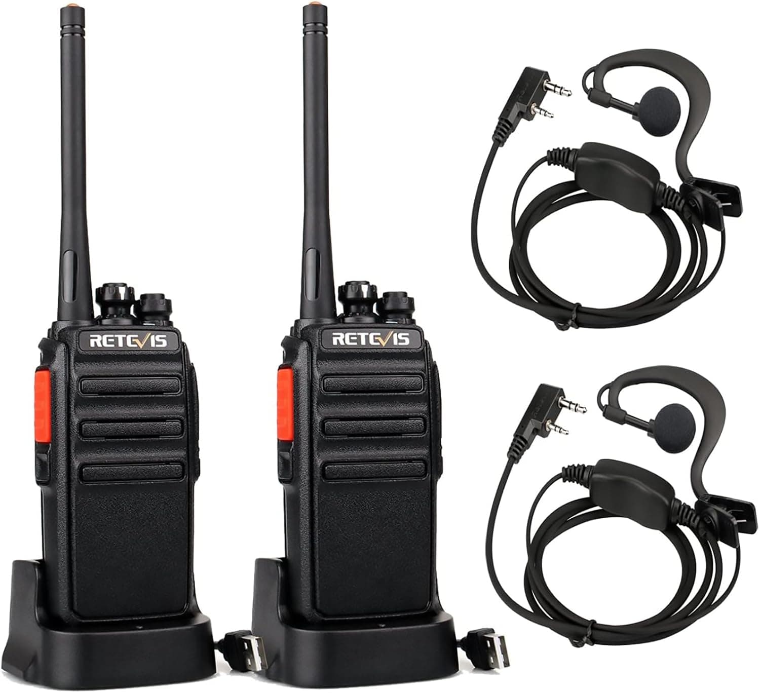 Retevis RT24 Walkie Talkie recarregável, walkies profissionais, PMR446 sem licença, 16 canais CTCSS/DCS VOX, Walkie Talkie com carregador USB e pinguim adequado para adultos e crianças (preto, 1 par)
