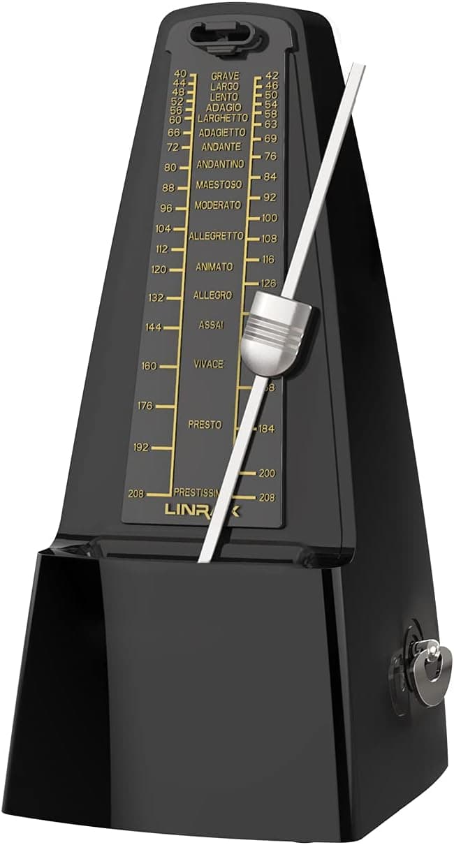 Linrax M1 Metrónomo mecânico para piano guitarra baixo Ukelele bateria Drum violino e outros instrumentos musicais, rastrear tempo e ritmo, som forte, alta precisão, preto