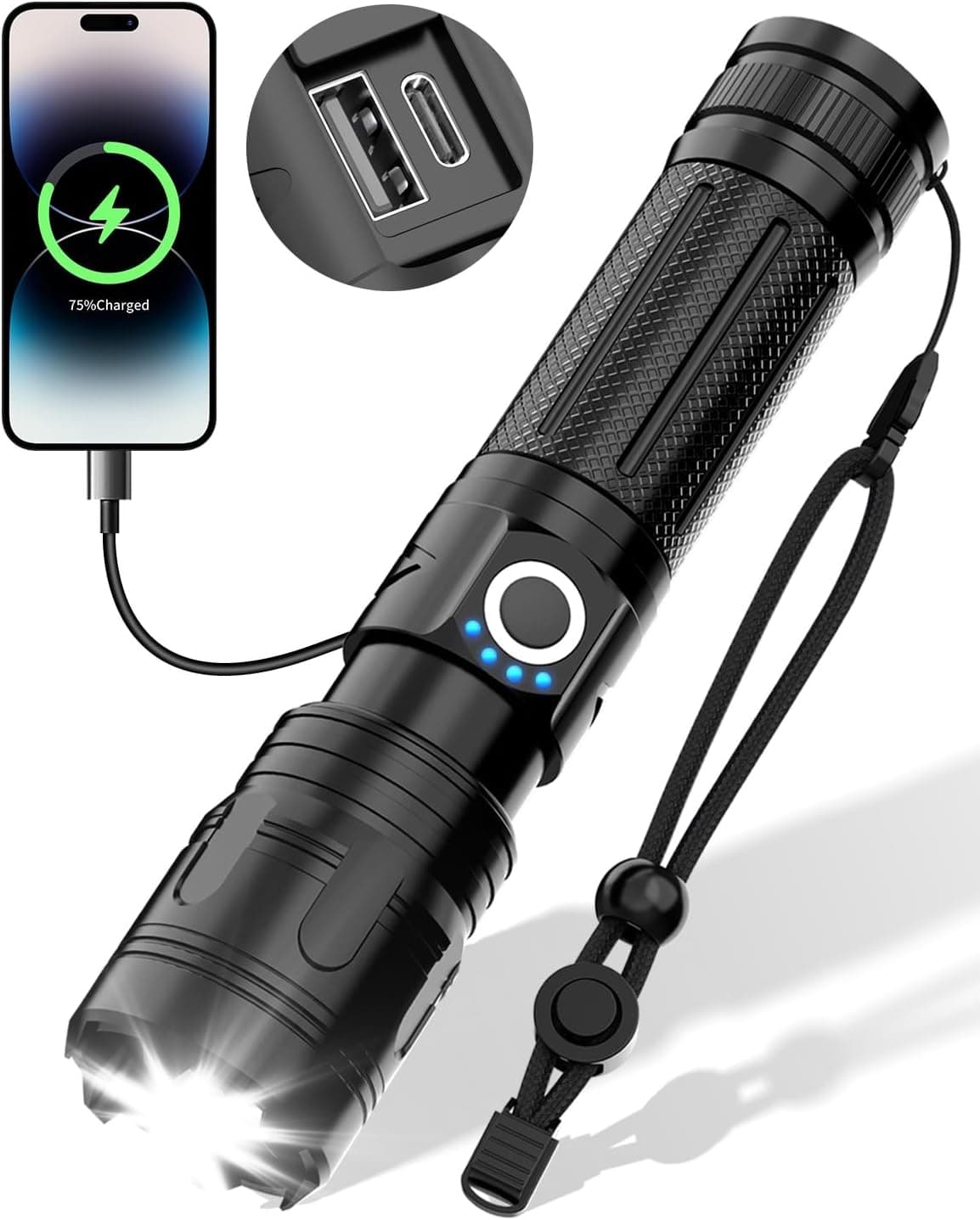 Maxesla 10000LM Lanterna LED recarregável, 3000 mAh lanterna LED super brilhante, 5 modos IPX5 impermeável lanterna tática de foco ajustável, para atividades ao ar livre, melhor presente para pai