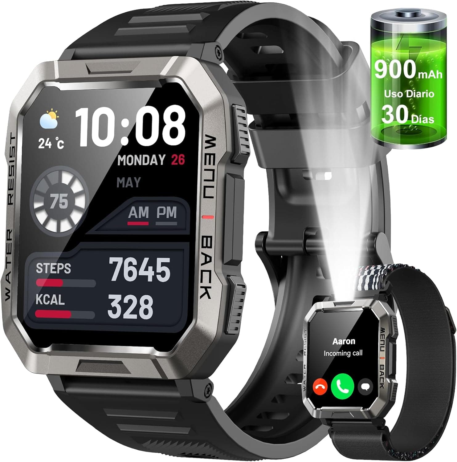 Relógio inteligente para homem, 2,01" Smartwatch homem com lanterna e bússola, Smartwatch com chamadas Bluetooth, bateria grande de 900 mAh, 100 modos desportivos, pulseira de atividade impermeável