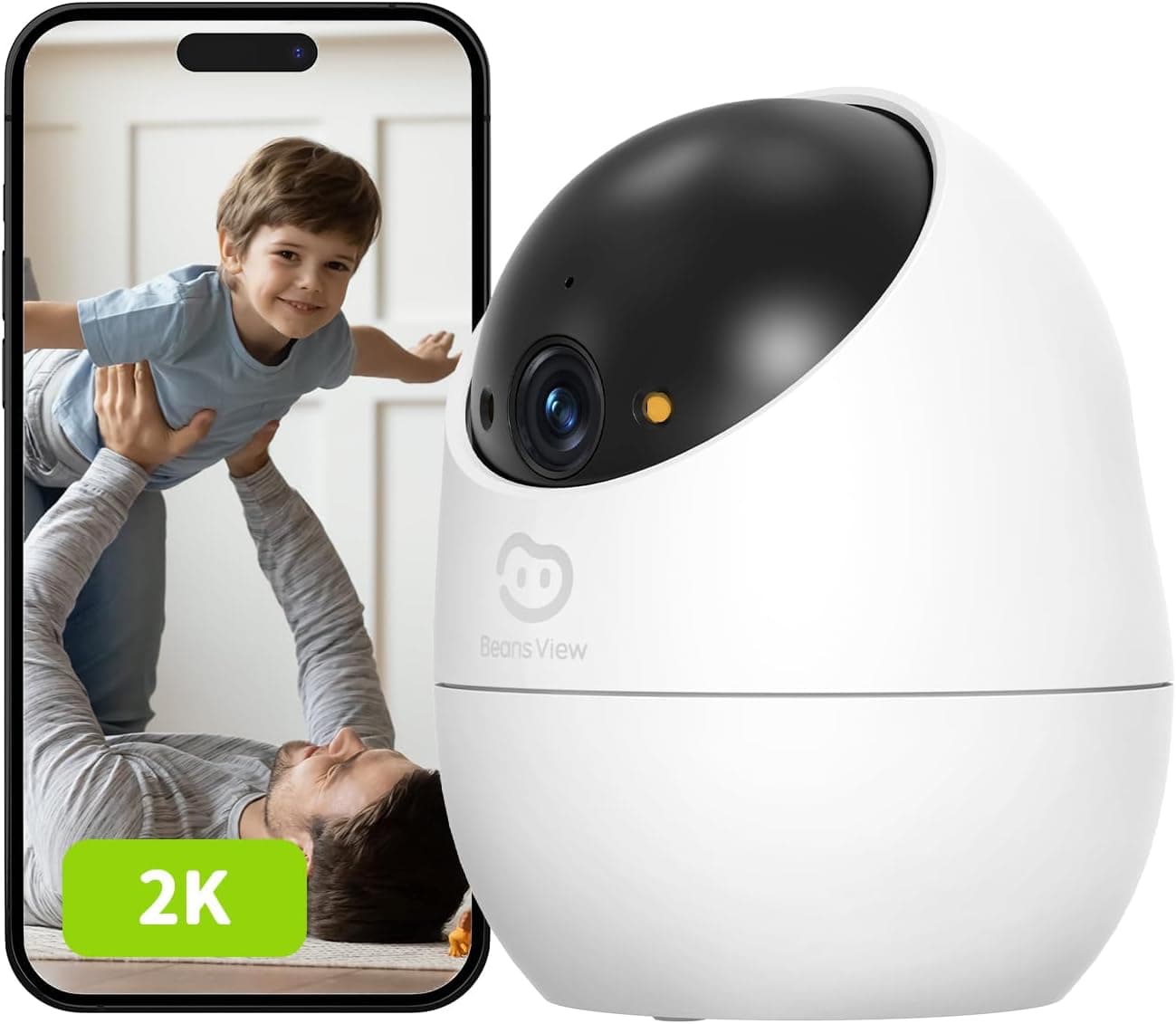 Beans View 2K Câmara de Segurança Interior – Visão Noturna a Cores, 360° Wi-Fi, Deteção Humana, Auto-rastreamento, Compatível com Alexa (D210 3)