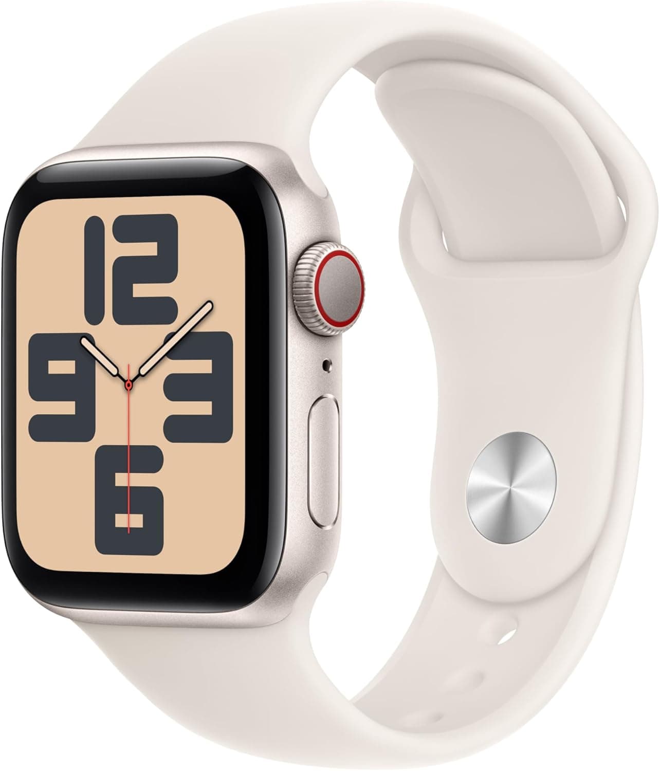 Apple Watch SE de 2.ª geração GPS Cellular Smartwatch com caixa de alumínio em branco estrela, 40 mm e correia desportiva branca estrela-tamanho S/M. Monitores de treino e sono, resistência à água