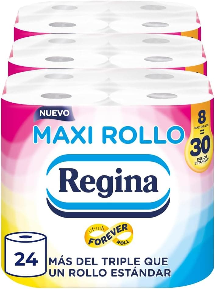 Regina Maxi Rolo - 24 rolos maxi de papel higiénico, 500 folhas de 2 camadas por rolo, mais do triplo que um padrão, embalagem de plástico reciclado a 60%, papel 100 % certificado FSC