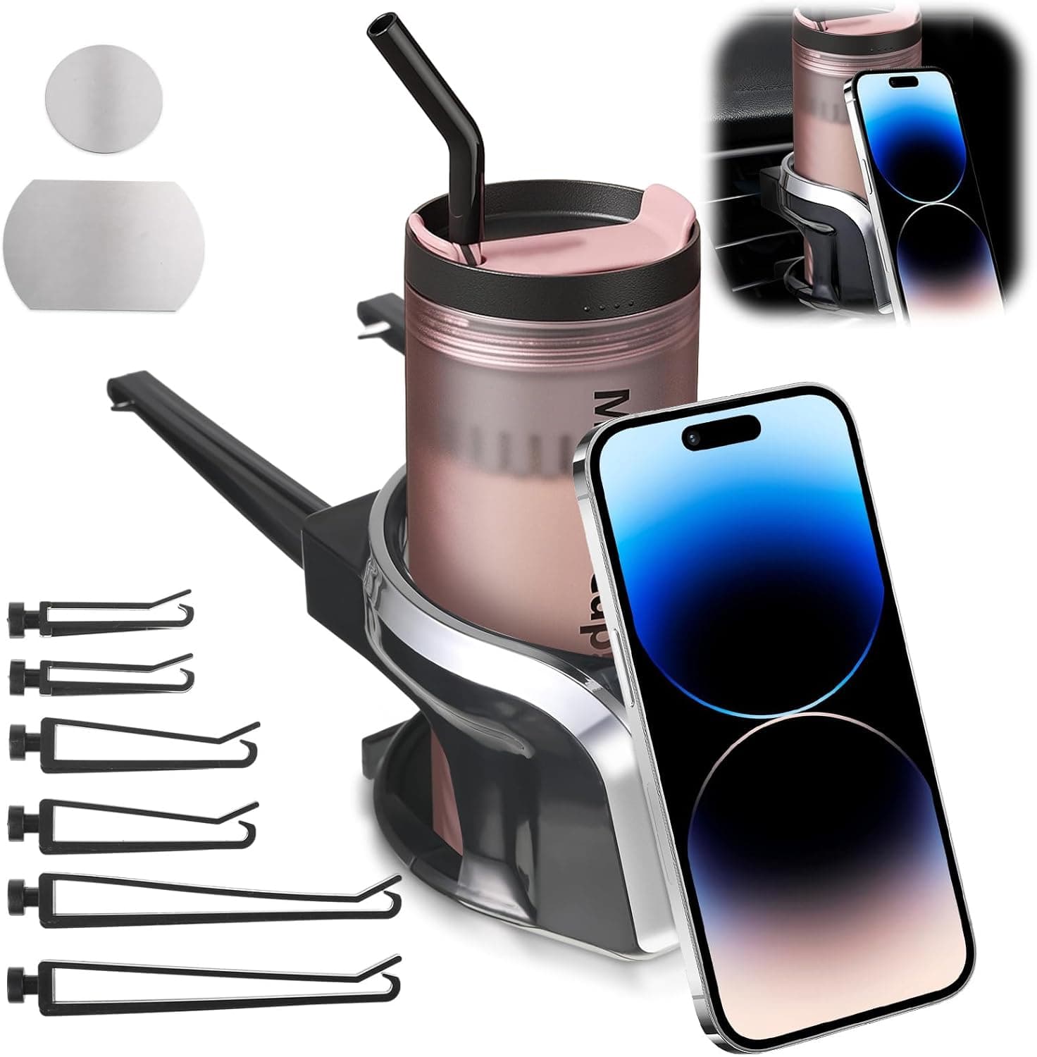 Suporte para bebidas para carro, suporte magnético para telemóvel, suporte para copos para carro, tapete antiderrapante para suporte seguro das bebidas