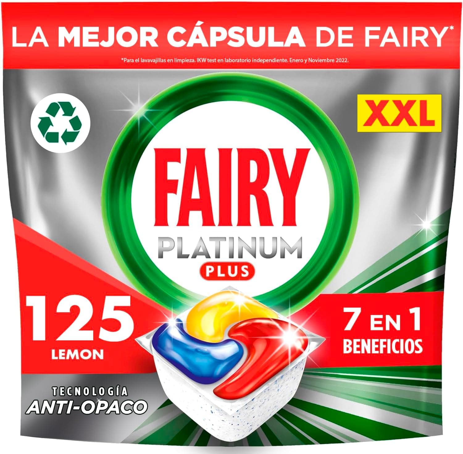 Fairy Platinum Plus Limão | Cápsulas tudo em um para máquina de lavar loiça, embalagem com 125 unidades