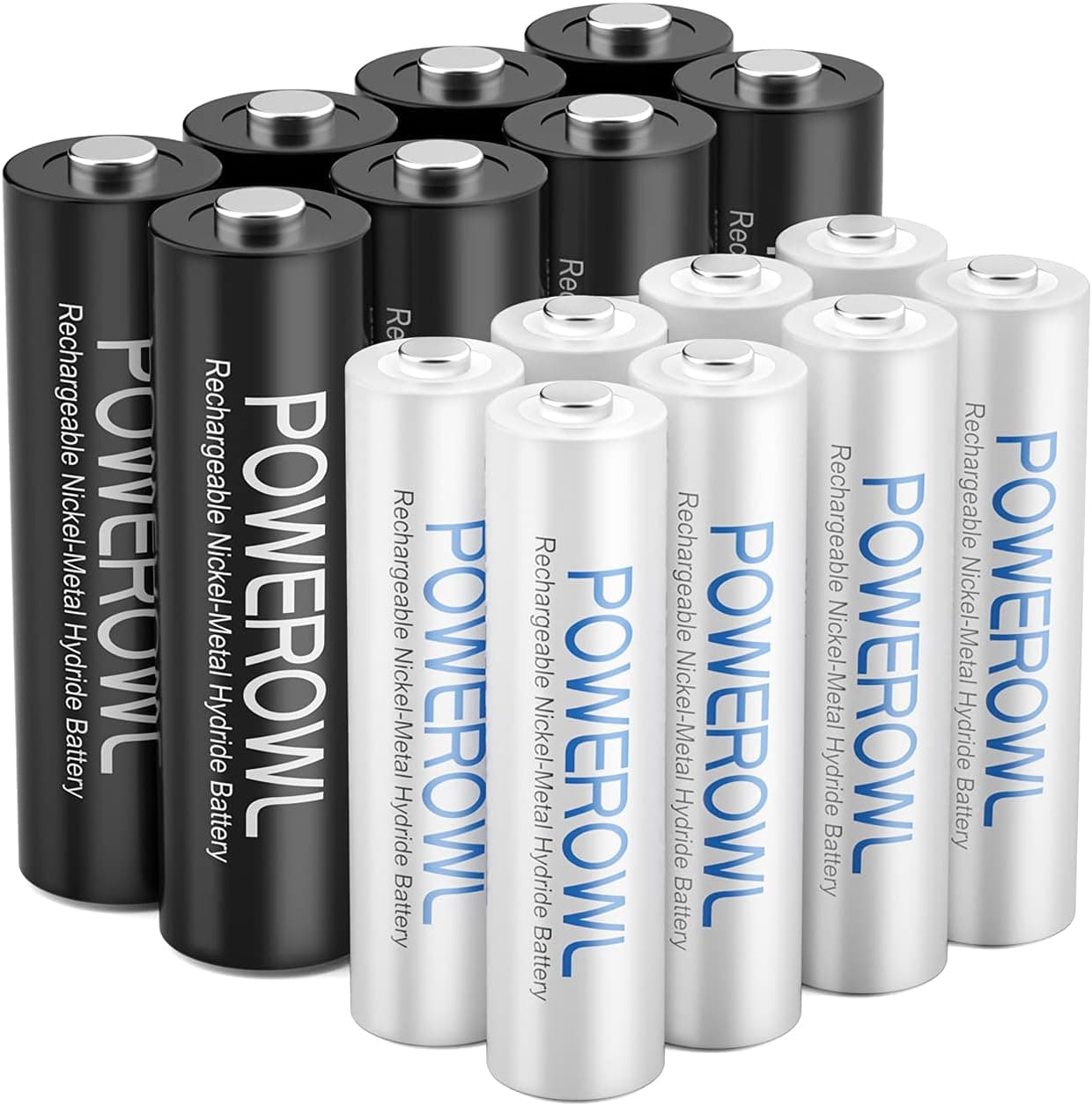 POWEROWL 16 pilhas recarregáveis AA e AAA, alta capacidade 8 x pilhas recarregáveis AA 2800 mAh e 8 x pilhas recarregáveis AAA 1000 mAh 1,2 V Ni-MH pilhas