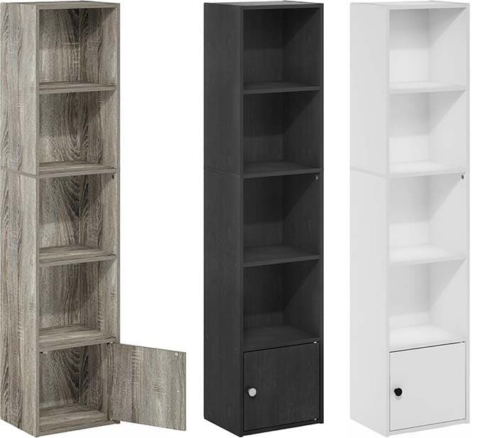 Furinno Luder Biblioteca de 5 níveis com 1 porta de armazenamento, carvalho francês