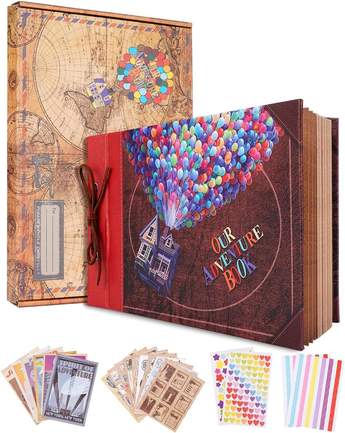 JIMBON Our Adventure Book | Álbum de recortes em pele com páginas vintage para fotos e escrita, 80 páginas