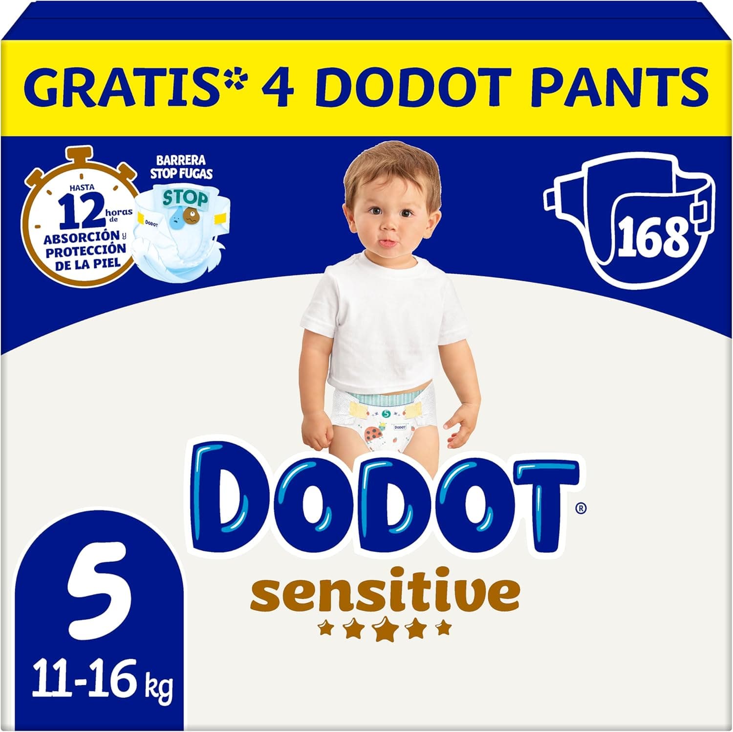 Dodot Sensitive fraldas tamanho 5 (11–16 kg), 168 unidades + 4 fraldas-calção – cuidado reforçado da pele
