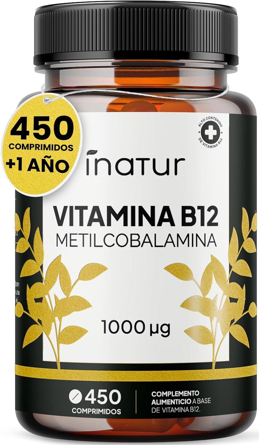 Vitamina B12 1000 mcg - 450 Comprimidos de Alta Potência (Fornecimento para 15 Meses) | Suporta Energia, Metabolismo & Sistema Nervoso | Metilcobalamina de Alta Absorção, Vegana, Sem Lactose, Não OGM