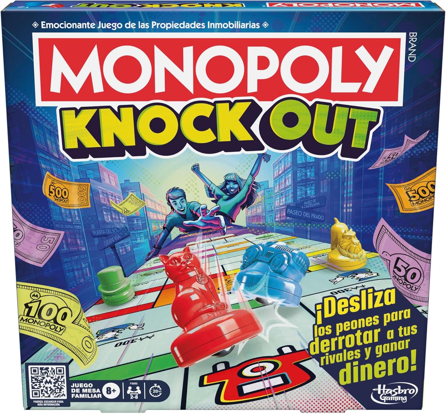 Monopoly Knockout - Jogo de mesa familiar para festas e toda a família, jogo de estratégia, meninos e meninas de 8 anos ou mais, brinquedo infantil de 2 a 8 jogadores