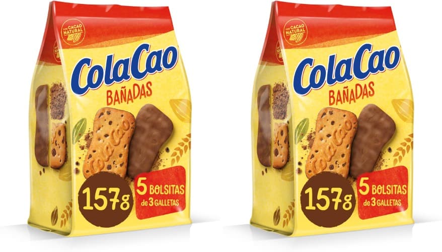 ColaCao, Bolacha em cacau natural, com pepitas de chocolate, 5 pacotes de 3 unidades - 157 g x 2